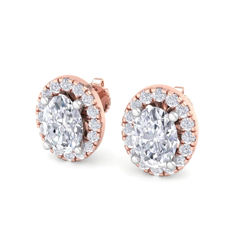 Celeste Oval-Cut Diamond Halo Stud Earrings