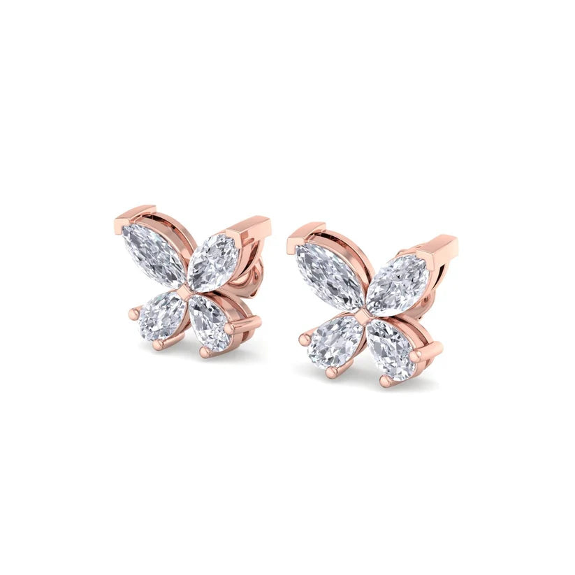 Elegant Butterfly Diamond Gold Stud Earrings