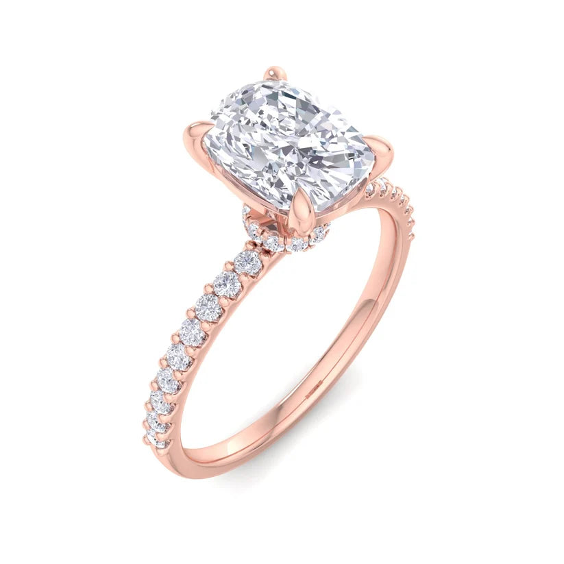 Classic Cushion Cut Diamond Engagement Ring with Half Eternity Pavé Band Gold