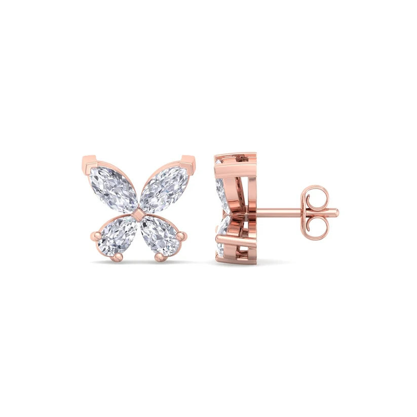 Elegant Butterfly Diamond Gold Stud Earrings