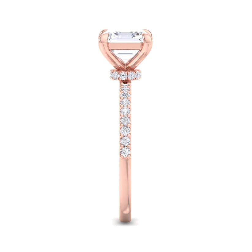 Asscher Cut Diamond Solitaire Engagement Ring | Solid Yellow Gold | Pavé Diamond Band | Classic Four-Prong Setting | Gift for Her