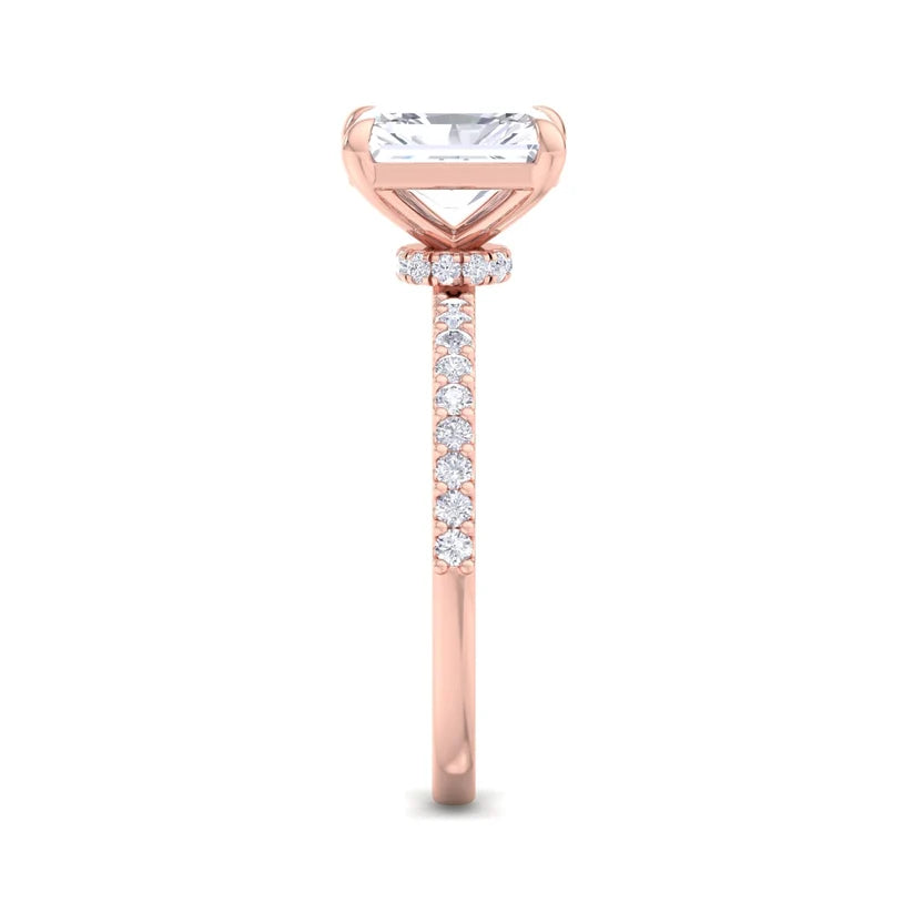 Radiant Cut Diamond Solitaire Engagement Ring with Pavé Band in Yellow Gold