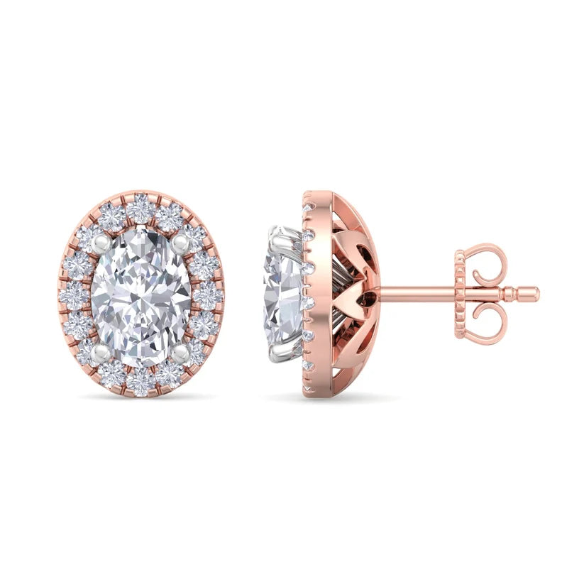 Celeste Oval-Cut Diamond Halo Stud Earrings