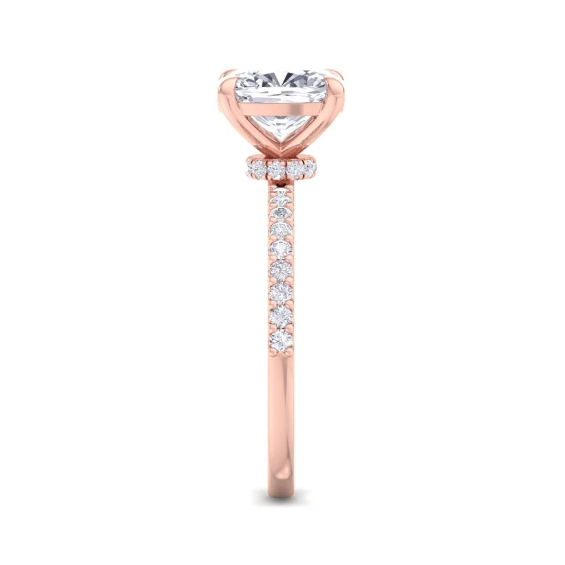 Classic Cushion Cut Diamond Engagement Ring with Half Eternity Pavé Band Gold