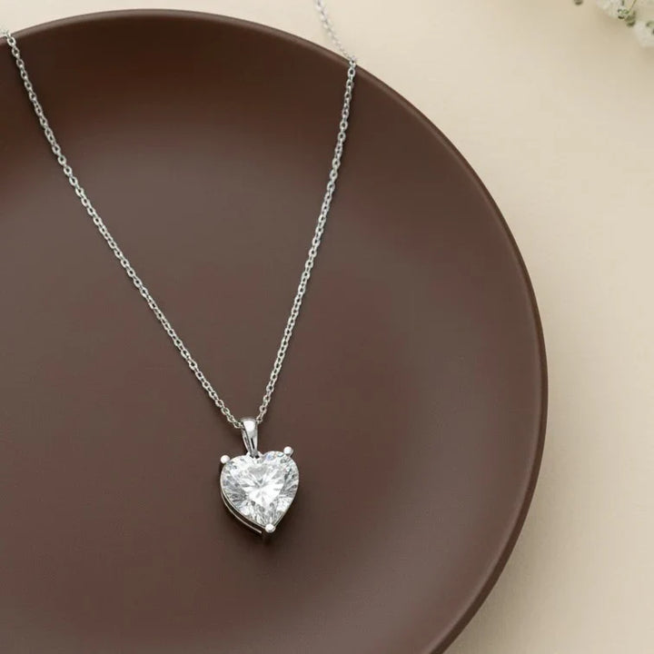 Classic Heart Solitaire Diamond Pendant Necklace in 925 Sterling Silver