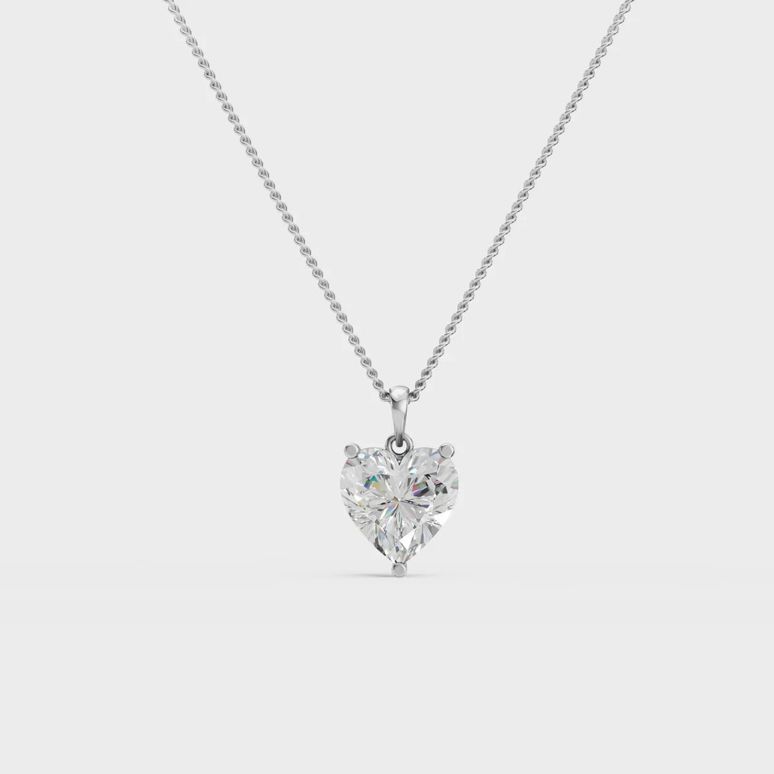Classic Heart Solitaire Diamond Pendant Necklace in 925 Sterling Silver