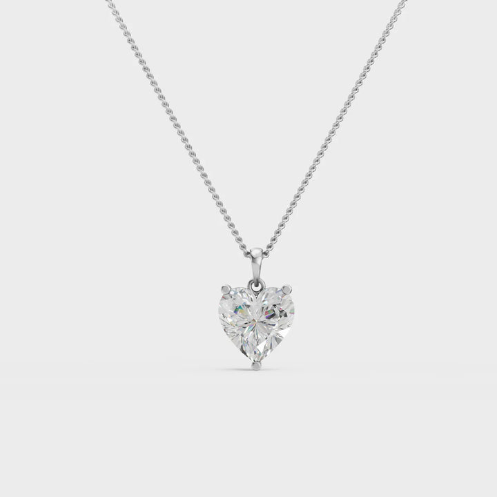 Classic Heart Solitaire Diamond Pendant Necklace in 925 Sterling Silver