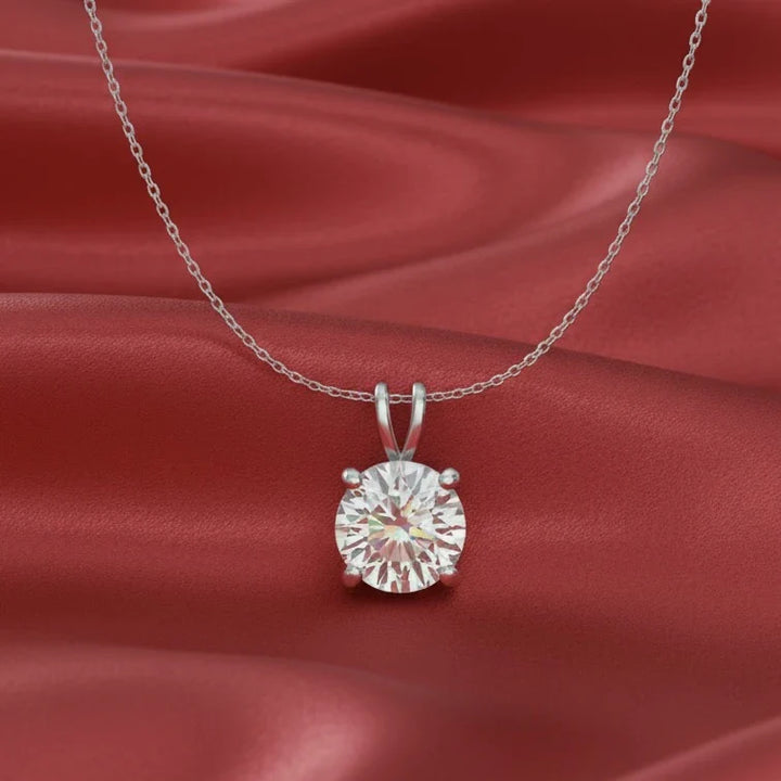 Classic Round Solitaire Diamond Pendant Necklace in 925 Sterling Silver
