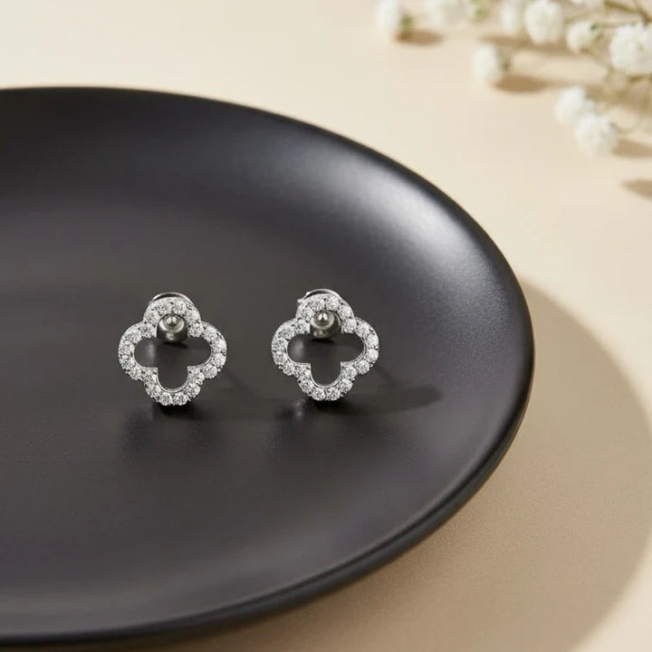 Sparkling Clover Stud Earrings Made With Pure 925 Silver