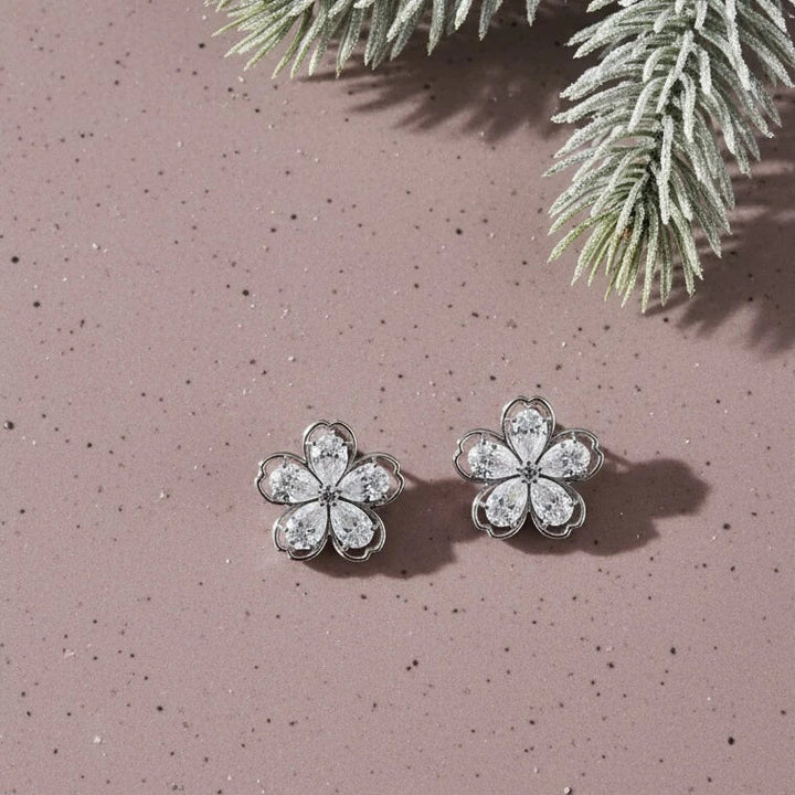 Enchanted Blossom Diamond Flower Stud Earrings Made With Pure 925 Silver