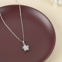 Five Petal Heart Flower Diamond Pendant Necklace in 925 Sterling Silver | Floral Diamond Jewelry