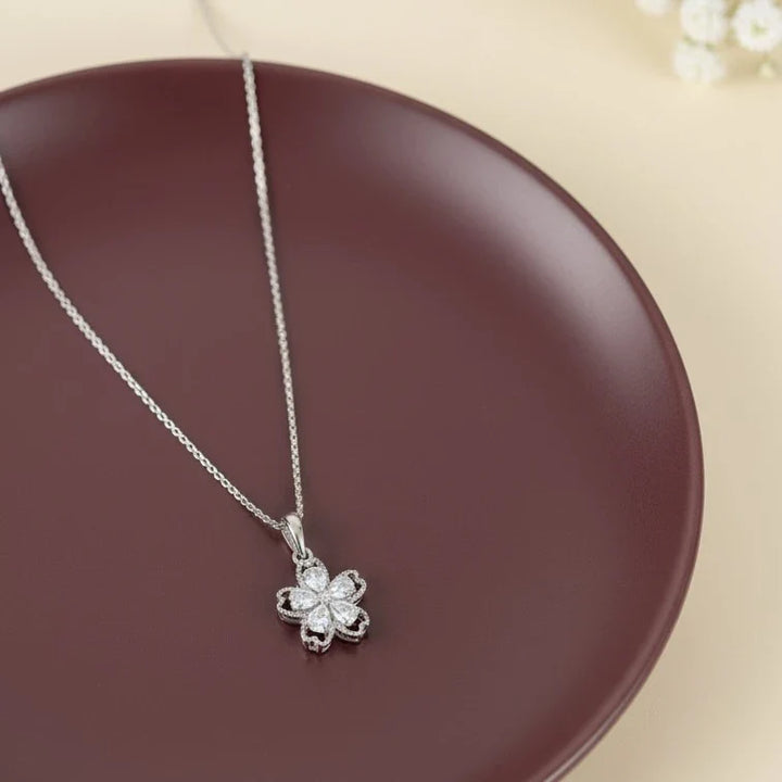 Five Petal Heart Flower Diamond Pendant Necklace in 925 Sterling Silver | Floral Diamond Jewelry