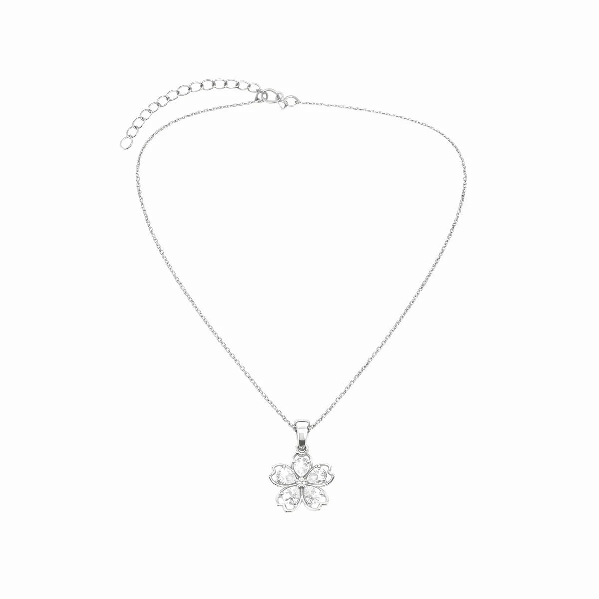 Five Petal Heart Flower Diamond Pendant Necklace in 925 Sterling Silver | Floral Diamond Jewelry
