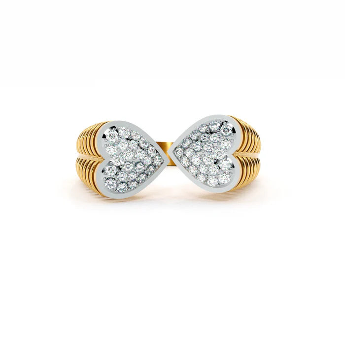 Double Heart Diamond Bypass Ring in 9KT Two-Tone Gold