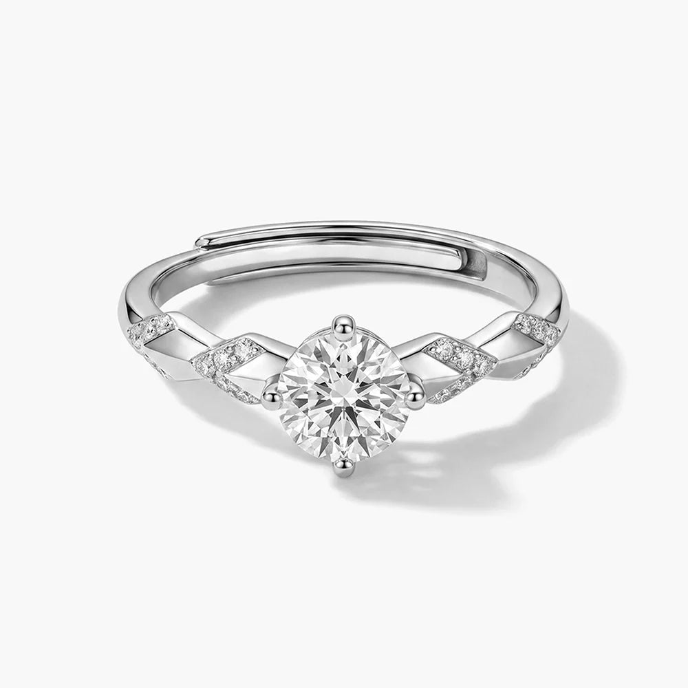 Twisted Shank Solitaire Lab Grown Diamond Ring in 925 Sterling Silver: