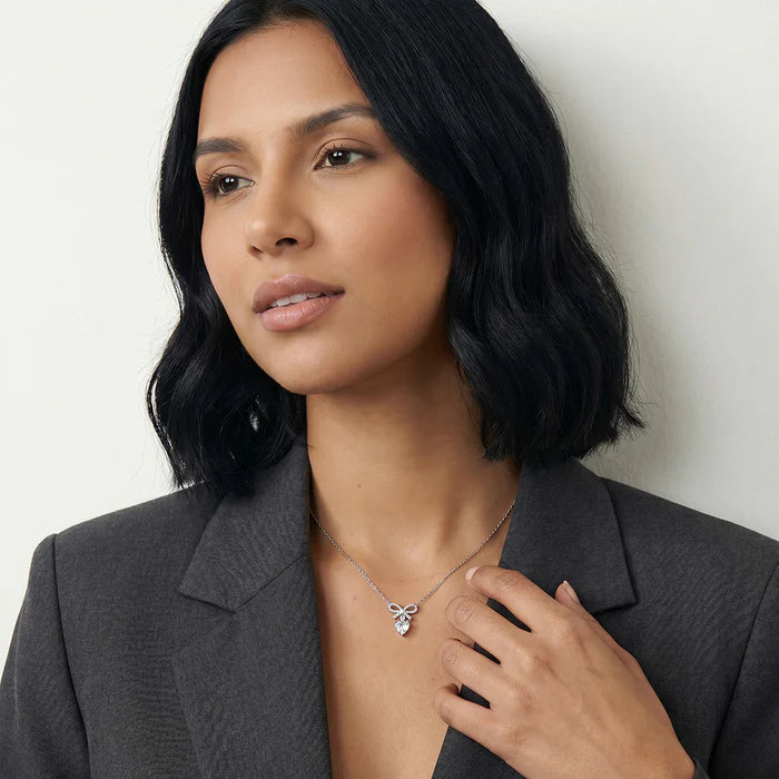 Bow &amp; Heart Lab Grown Diamond Pendant Necklace in 925 Sterling Silver