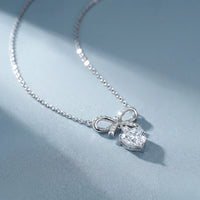 Bow & Heart Lab Grown Diamond Pendant Necklace in 925 Sterling Silver