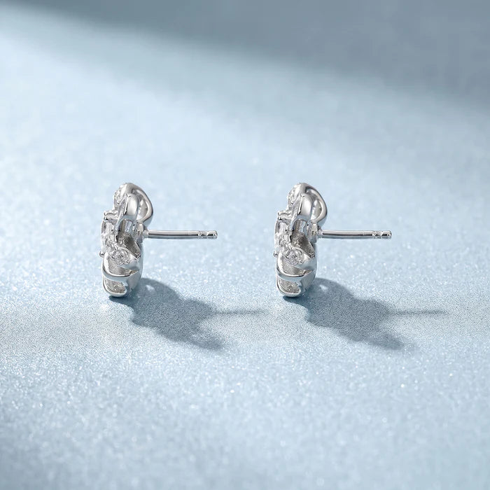 Bow Baguette &amp; Pavé Lab Grown Diamond Stud Earrings in 925 Sterling Silver