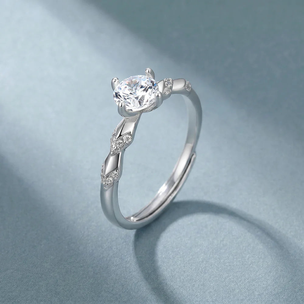 Twisted Shank Solitaire Lab Grown Diamond Ring in 925 Sterling Silver: