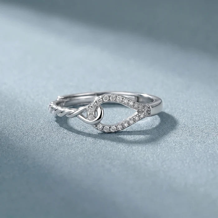 Twisted Rope &amp; Pavé Teardrop Lab Grown Diamond Ring in 925 Sterling Silver