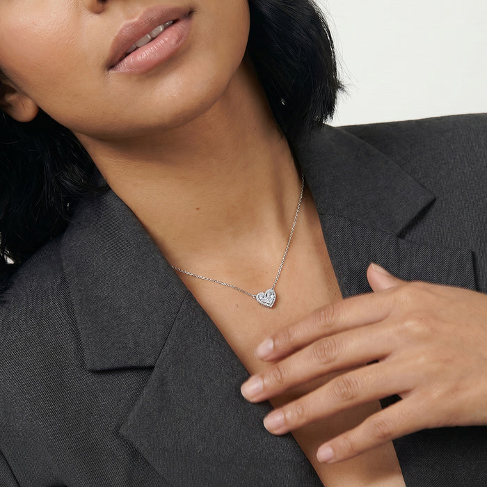 Heart Cut Halo Pendant Necklace in 925 Sterling Silver