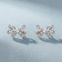 Bow Baguette & Pavé Lab Grown Diamond Stud Earrings in 925 Sterling Silver