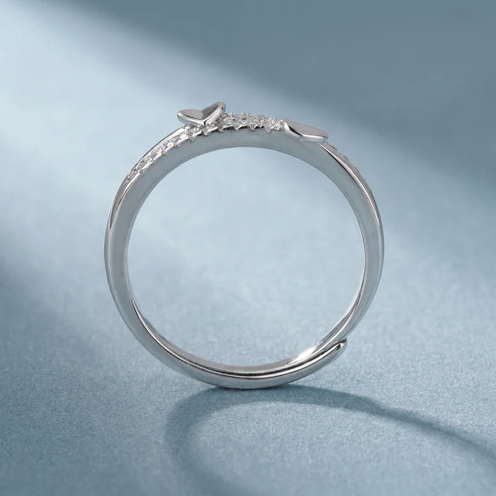 Double Heart Pavé Bypass Ring in 925 Sterling Silver