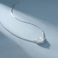 Heart Cut Halo Pendant Necklace in 925 Sterling Silver