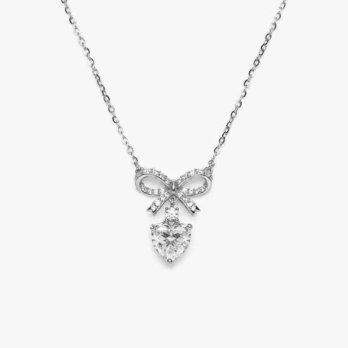 Bow &amp; Heart Lab Grown Diamond Pendant Necklace in 925 Sterling Silver