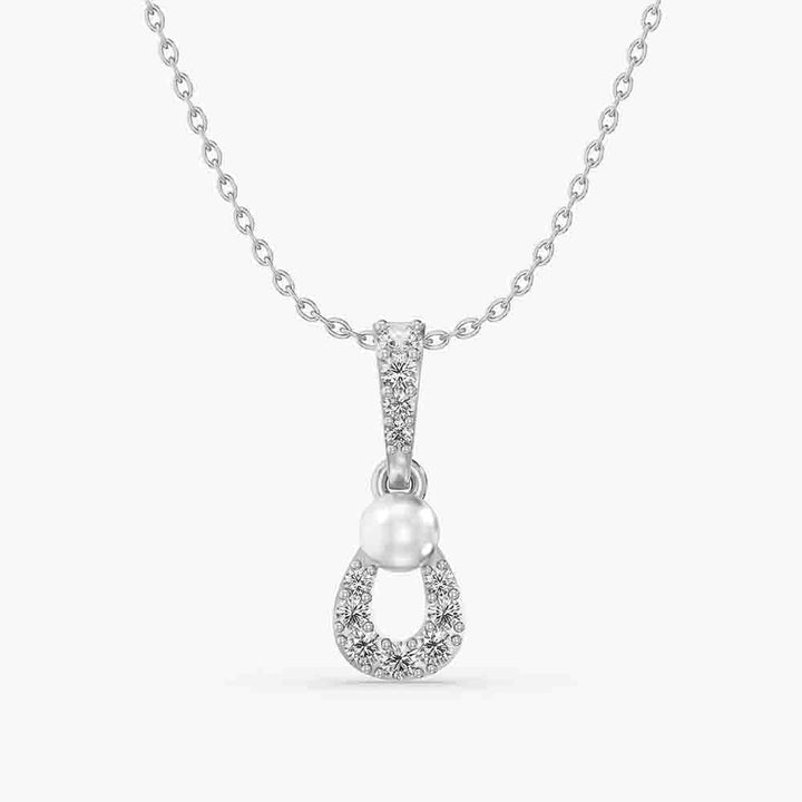 Pearl &amp; Lab Grown Diamond Loop Drop Pendant Necklace in 925 Sterling Silver