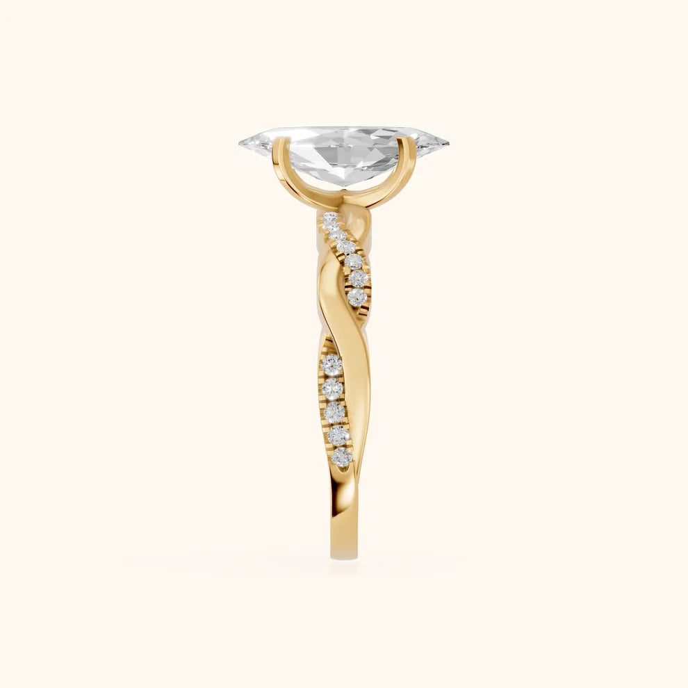 Twisted Side Stone Marquise Diamond Engagement & Wedding Ring