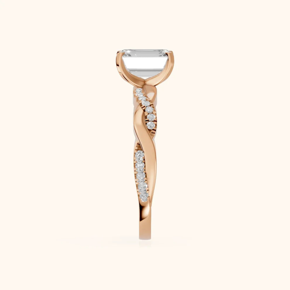 Twisted Side Stone Emerald Diamond Engagement & Wedding Ring