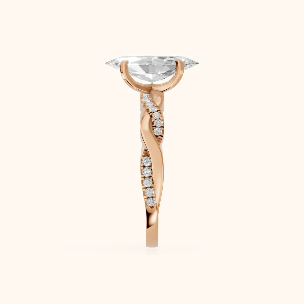 Twisted Side Stone Marquise Diamond Engagement & Wedding Ring
