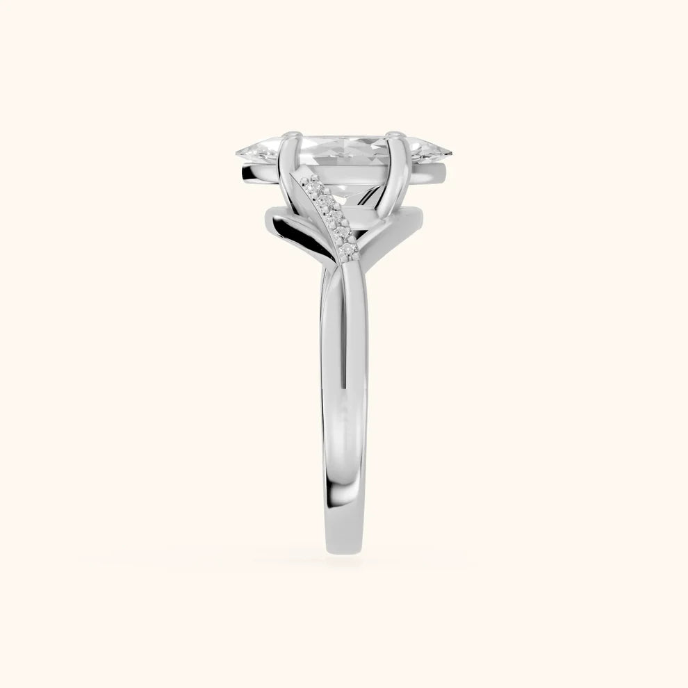 Veronica Twist Side Stone Marquise Diamond Engagement & Wedding Ring
