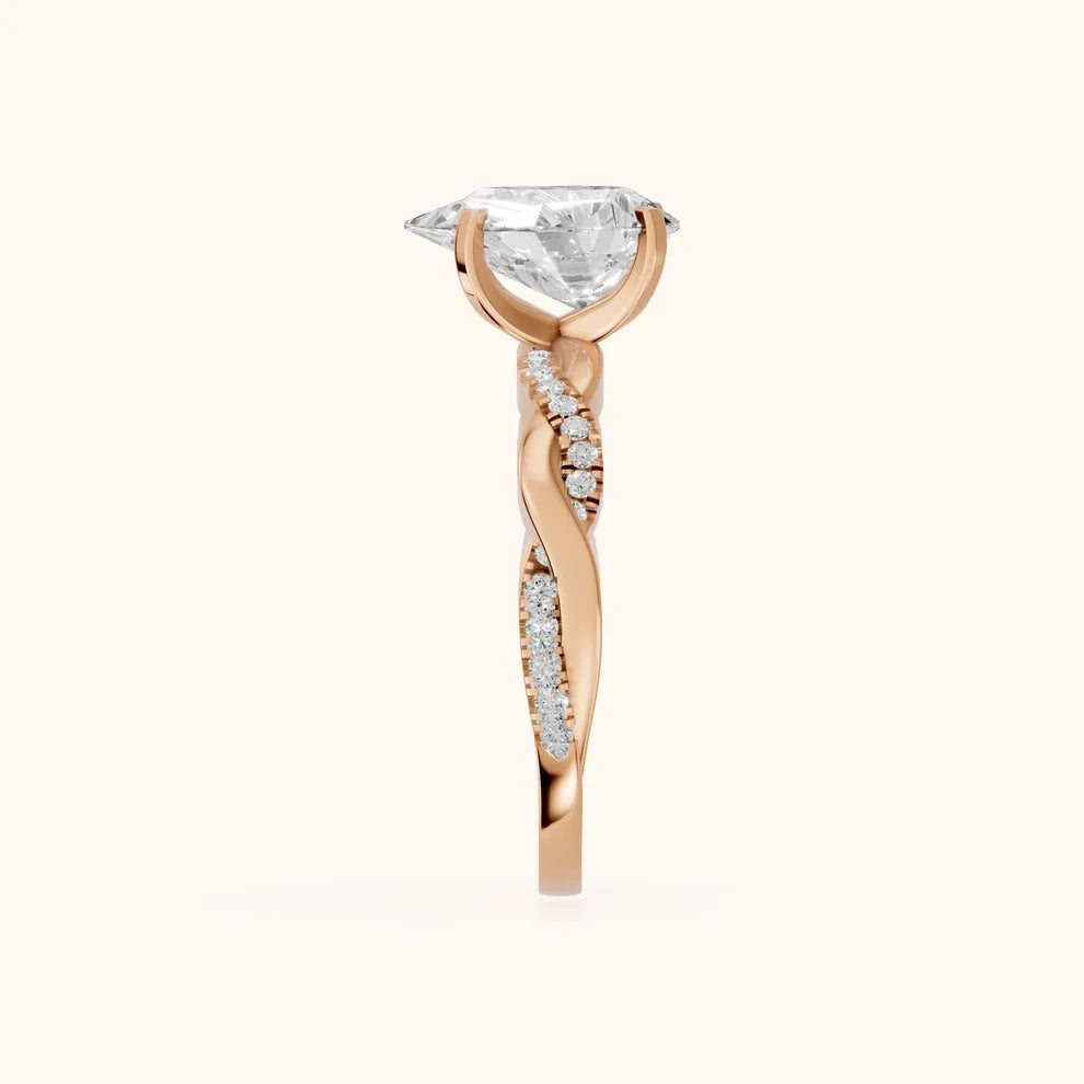 Twisted Side Stone Pear Diamond Engagement & Wedding Ring