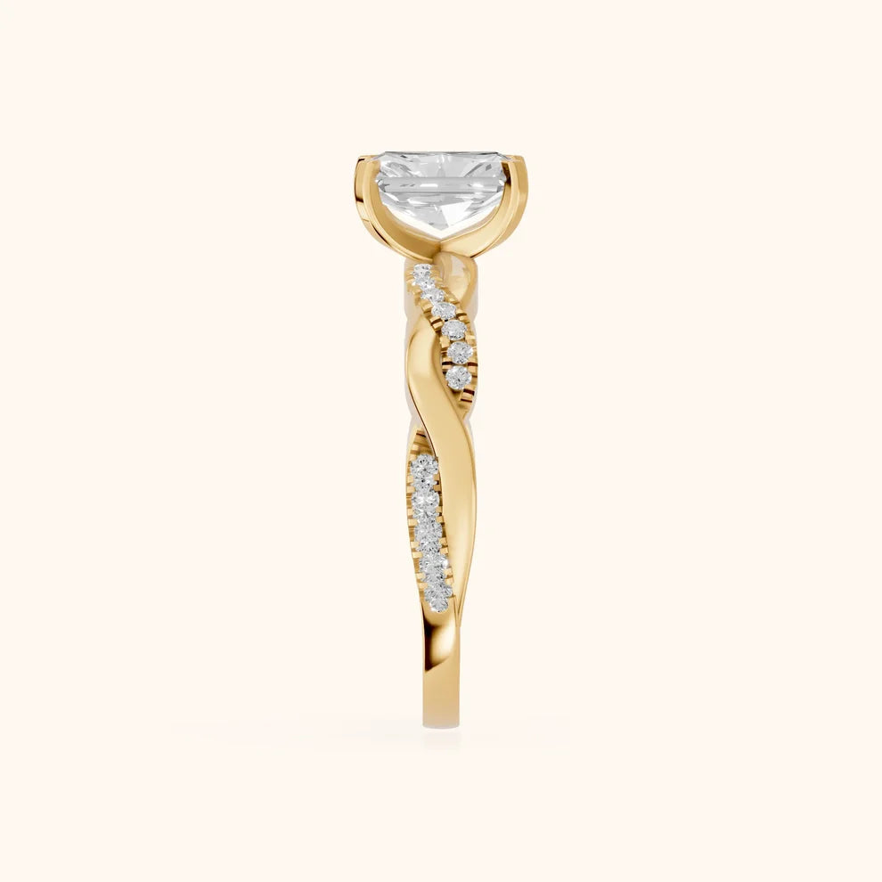 Twisted Side Stone Radiant Diamond Engagement & Wedding Ring