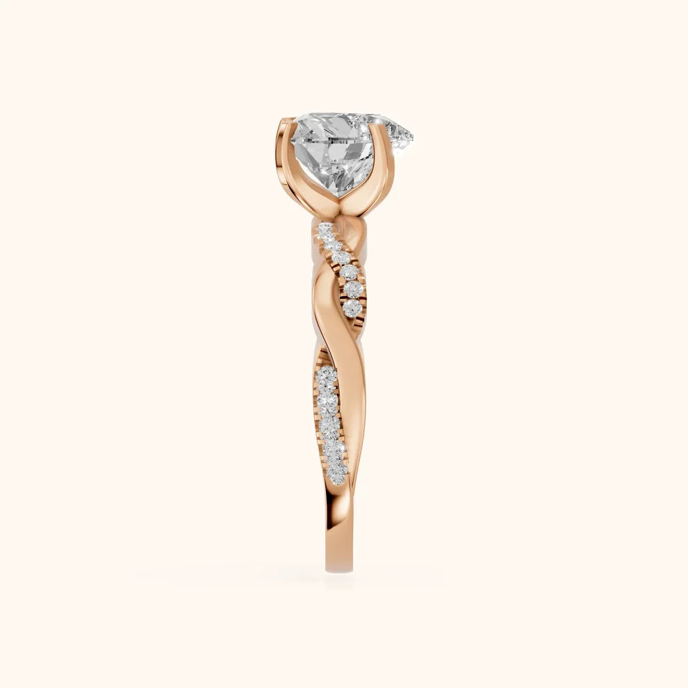 Twisted Side Stone Heart Diamond Engagement & Wedding Ring