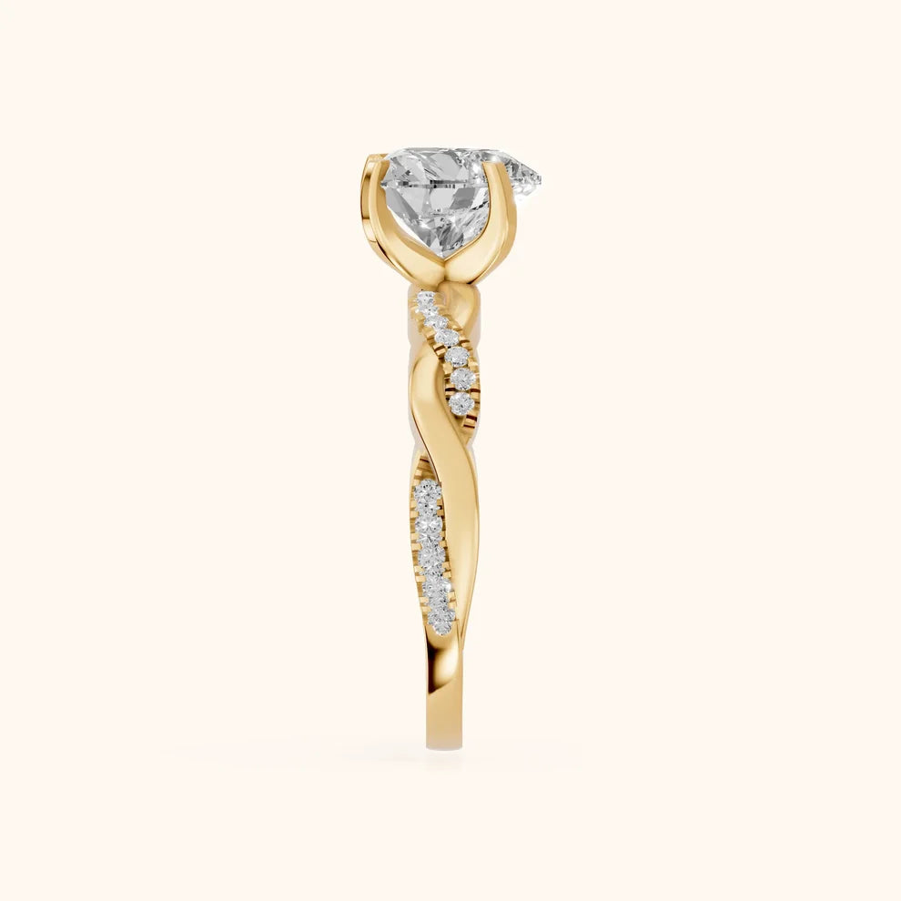 Twisted Side Stone Heart Diamond Engagement & Wedding Ring