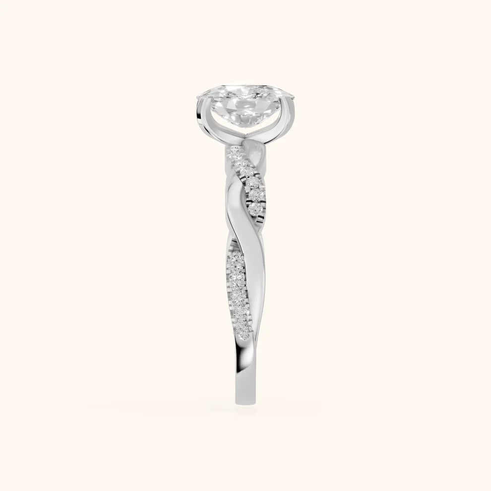 Twisted Side Stone Cushion Diamond Engagement & Wedding Ring