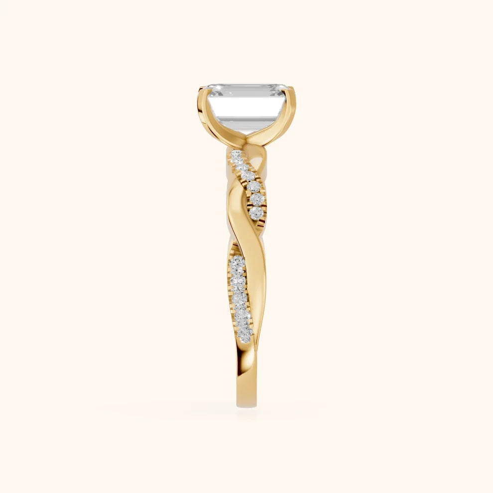 Twisted Side Stone Emerald Diamond Engagement & Wedding Ring