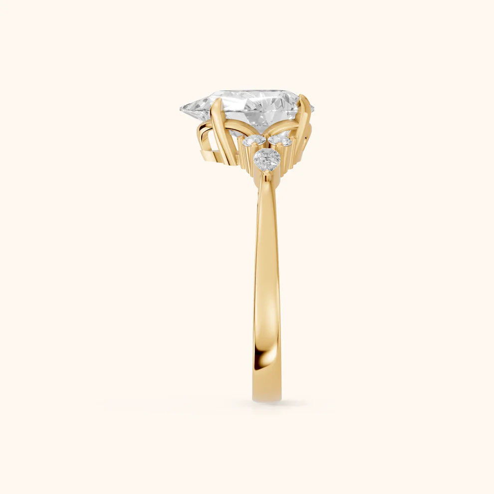 Amelia Three Stone Pear Diamond Engagement & Wedding Ring