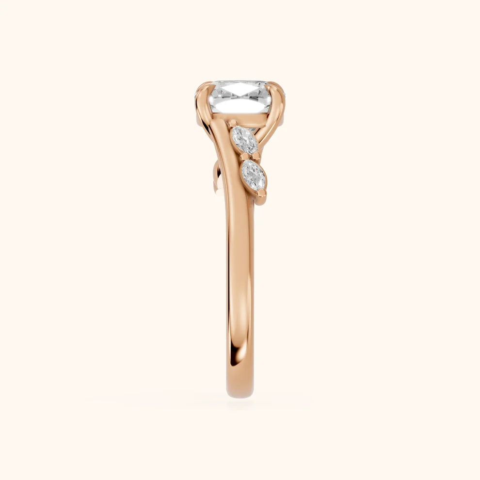 Flora Twist Side Stone Cushion Diamond Engagement & Wedding Ring