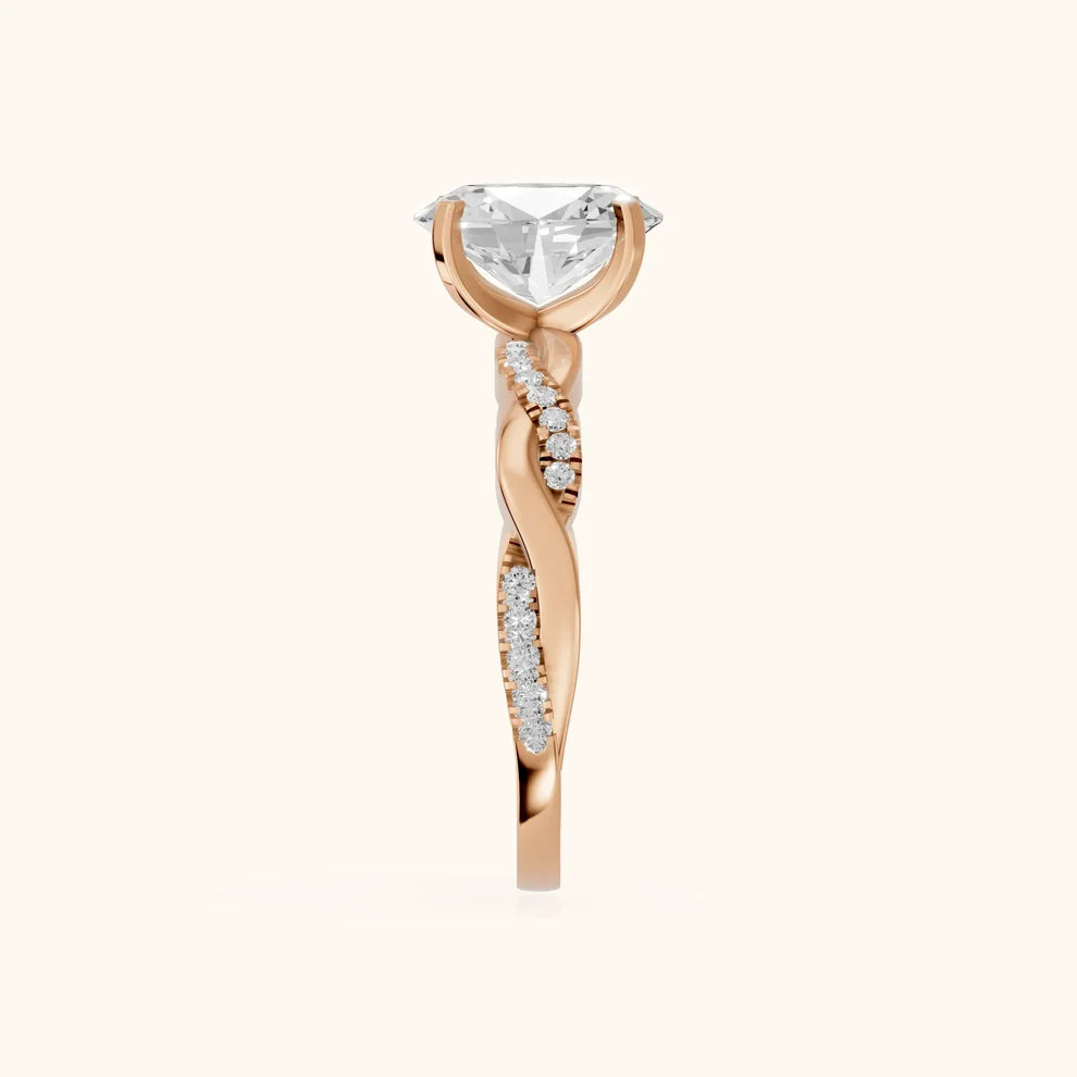 Twisted Side Stone Oval Diamond Engagement & Wedding  Ring in Yellow Gold