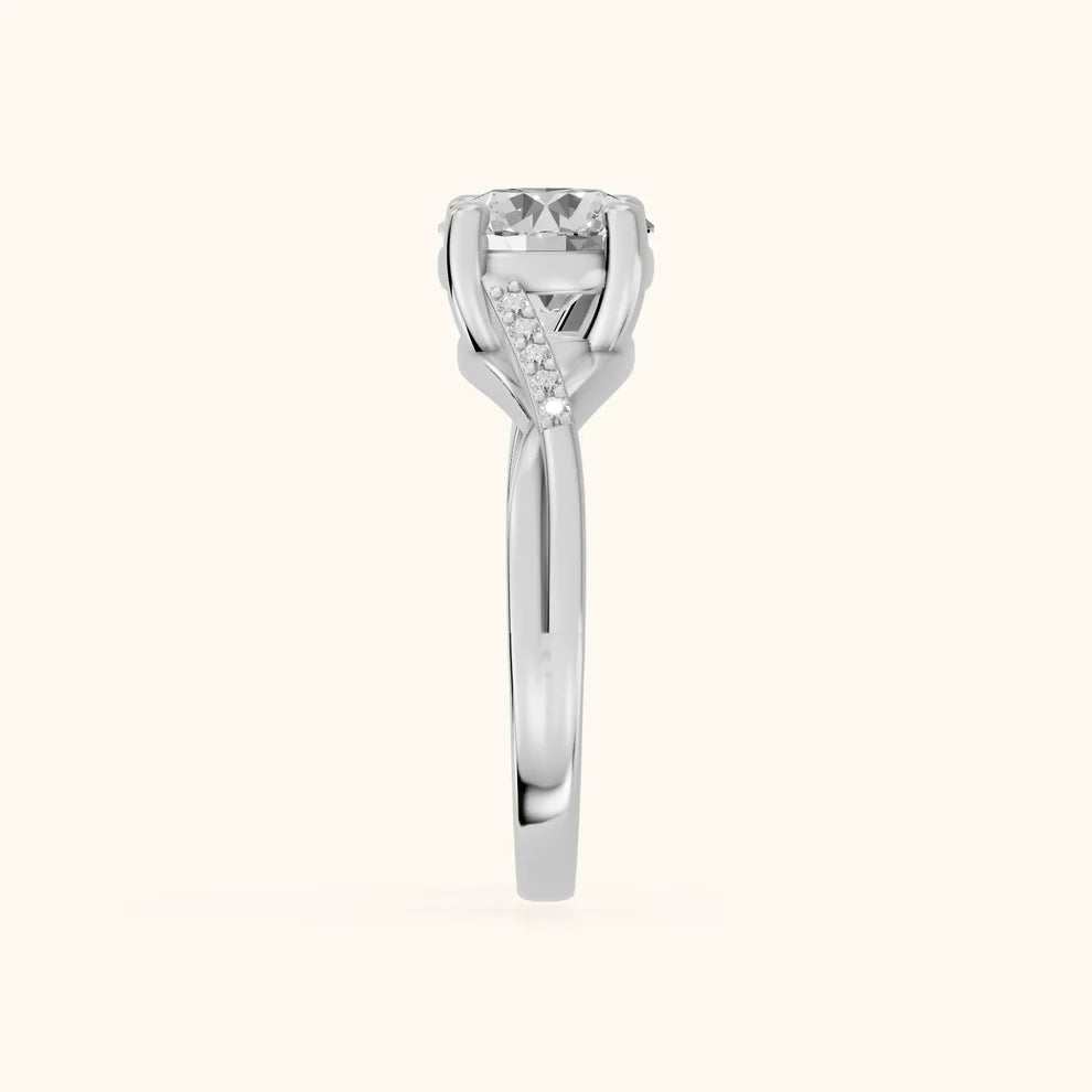 Veronica Twist Side Stone Round Diamond Engagement & Wedding Ring