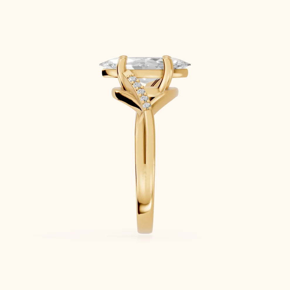 Veronica Twist Side Stone Marquise Diamond Engagement & Wedding Ring