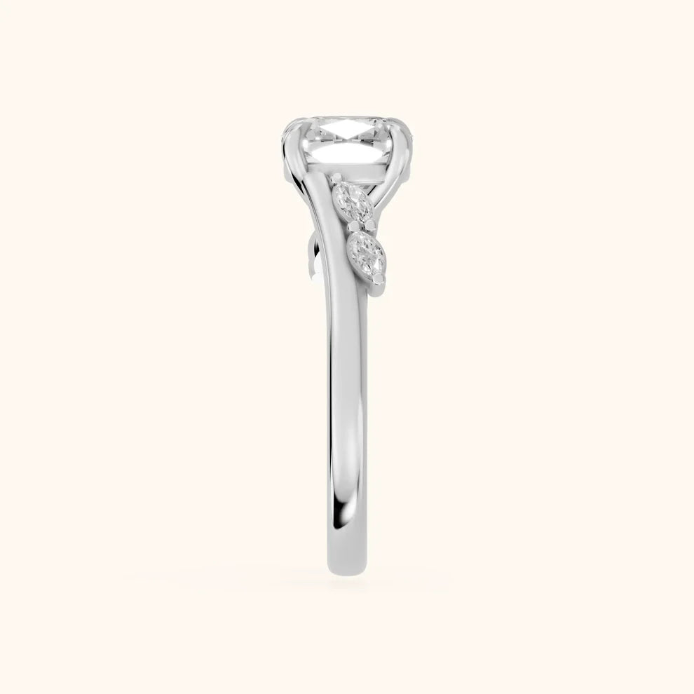 Flora Twist Side Stone Cushion Diamond Engagement & Wedding Ring