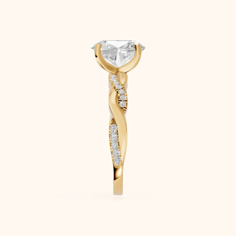 Twisted Side Stone Oval Diamond Engagement & Wedding  Ring in Yellow Gold