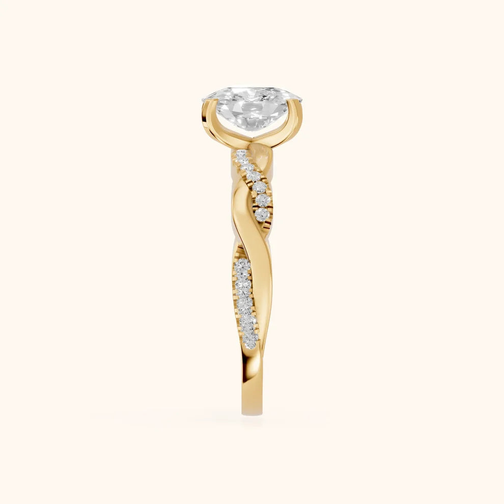 Twisted Side Stone Cushion Diamond Engagement & Wedding Ring