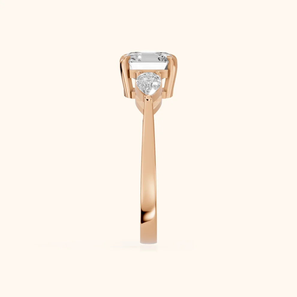 Grace Three Stone Asscher Diamond Engagement & Wedding Ring