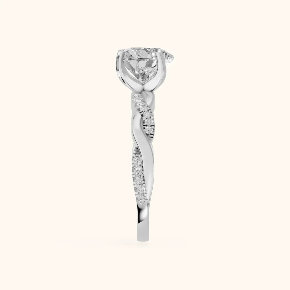 Twisted Side Stone Heart Diamond Engagement & Wedding Ring